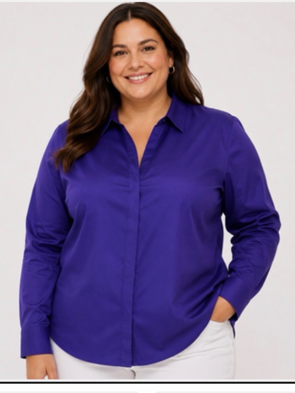 Chico's No-Iron Violet Button-Down Shirt Sz1
